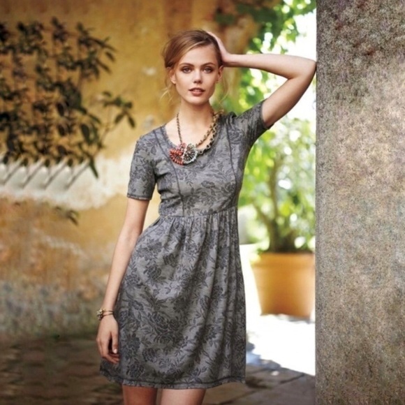 Anthropologie Saturday Sunday Jersey Floral Jacquard Dress Grey Small - Picture 1 of 13